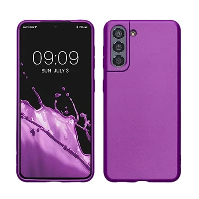 Abbildung von kwmobile Case kompatibel mit Samsung Galaxy S21 Hülle Schutzhülle aus Silikon metallisch schimmernd Handyhülle Metallic Violett