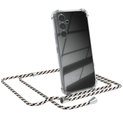 Abbildung von EAZY CASE Hülle mit Kordel Samsung Galaxy A54, Transparente Handyhülle verstellbarem Kettenband zur Umhängeband, Kette, Ersatzgurt schmal in Taupe Camouflage Clip Silber