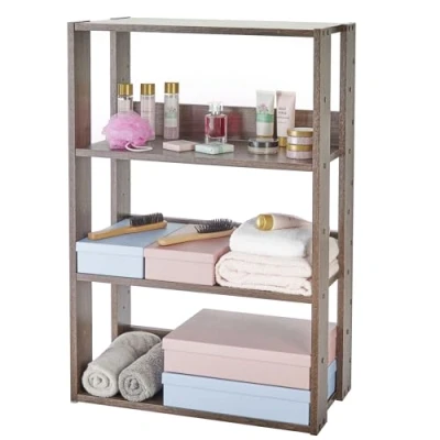 Abbildung von Iris Ohyama, Bücherregal, Aufbewahrungsmöbel auf 3 Ebenen, Regale alle 14 cm verstellbar, Stabil, Industriell, Waschküche, Wohnzimmer, Eingang, Schlafzimmer, Büro Open Wood Rack OWR 600 Braun