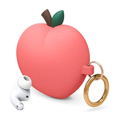 Abbildung von elago Peach Case mit Karabiner Kompatibel AirPods Pro Hülle Ladecase, 3D Süße Schutzhülle im Pfirsich Design (Rot)
