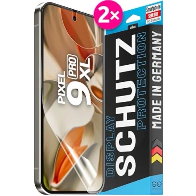 Abbildung von SE® für Pixel 9 Pro XL Schutzfolie 2X Folien im Set aus Deutschland, kinderleichte Installationshilfe, staubfrei und blasenfrei, Google Folie TPU, Full Screen, 100% Passgenau HD Klar
