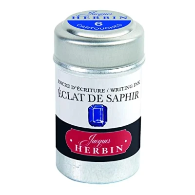 Abbildung von Jacques Herbin20116T Dose mit 6 Tintenpatronen Standard Format, für Füllfederhalter und Tintenroller geeignet, ideal Kalligraphie, Korrespondenz Lettering, Saphirblau, 1 Stück