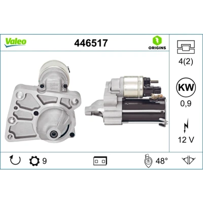 Abbildung von VALEO 446517 Anlasser 12 0,9 9 NEW ORIGINAL PART CITROËN: C4 I Grand Picasso, Schrägheck, C5 III Kombi, PEUGEOT: 508 SW, 207 SW