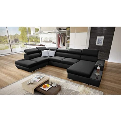 Abbildung von All4All Ecksofa mit Schlaffunktion Picanto 358 cm x 227 Wohnlandschaft U Form Sofa Bettkasten XXL Groß Gewebe Kunstleder Rechte Seite Schwarz/Schwarz Modern 26