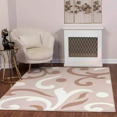 Abbildung von Surya Marseille Wohnzimmer Teppich modern Abstrakt Design in Marmor Optik für Wohnzimmer, Esszimmer, Schlafzimmer groß, weicher Kurzflor 160x213cm Beige, Braun, Weiß