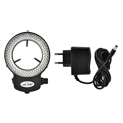 Abbildung von Mikroskop LED Licht, Licht Intensives und Fokussiertes Ringlicht Kunststoff Langlebig im Einsatz für das Kamera Heimmikroskop Büro (Schwarzer 220V)