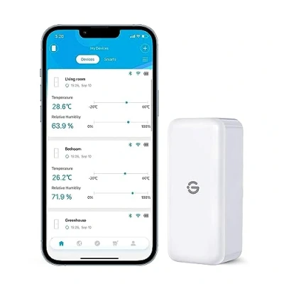 Abbildung von GoveeLife Hygrometer Thermometer Innen Sensoren, Mini Bluetooth Temperatur und Luftfeuchtigkeitsmesser mit App Benachrichtigung Datenspeicherung, geeignet für Gewächshaus, Weinkeller