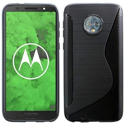Abbildung von cofi1453® S Line Hülle Bumper kompatibel mit Motorola Moto G6 Plus Silikonhülle Stoßfest Handyhülle TPU Case Cover Schwarz