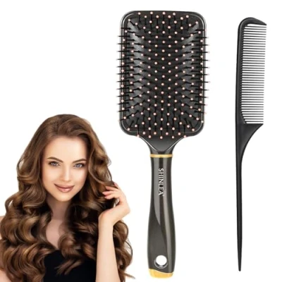 Abbildung von SHINLEA Haarbürste Ohne Ziepe Set, Großes Paddel und Schwanz Kamm Set für dicke lockiges Haar, Antistatisch Haarbürste, Massage Kopfhaut Männer Frauen Kinder, Verringerung der Tangle