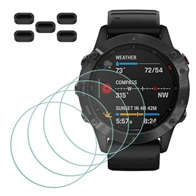 Abbildung von MTHGH Schutzfolie für Garmin fenix 6/6 Pro/ 6 Multisport GPS Smartwatch Displayschutzfolie [4 Stück] + Anti Staub Stecker 5 Stück, Glas 9H Härte Kratzer Blasenfreie Ultradünne Panzerfolie
