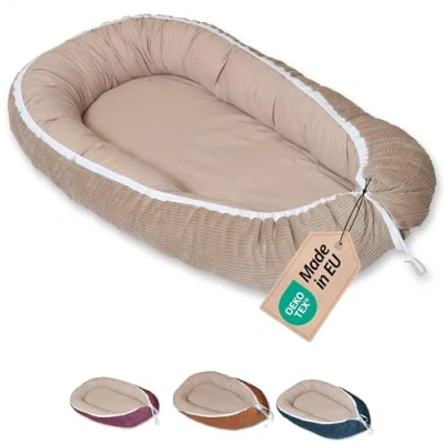 Abbildung von ULLENBOOM Babynest 100% OEKO TEX Materialien &amp; Made in EU, Cord Sand Babynestchen Neugeborene aus kuscheliger Baumwolle, Ideal als Reisebett Kuschelnest geeignet
