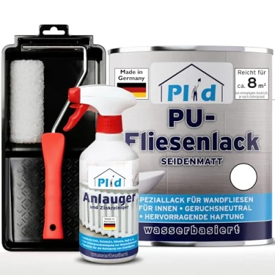 Abbildung von Premium Fliesenlack Fliesen Lack Fliesenfarbe Anlauger Lackierset Weiß Seidenglänzend