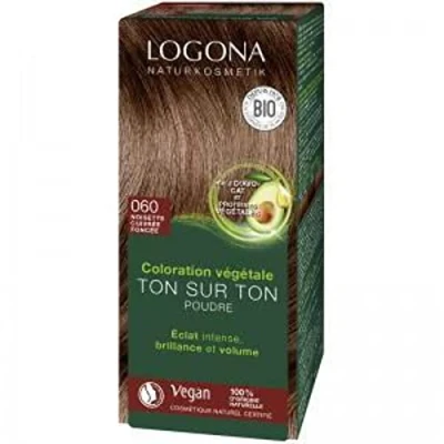 Abbildung von LOGONA Naturkosmetik Pflegende pflanzliche Haarfarbe, Veganes Haarfarbe Pulver mit Bio Henna für intensive Farbe und Glanz, Pflanzenhaarfarbe in Bernsteinbraun (Braun), 1 x 100g