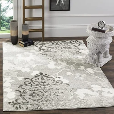 Abbildung von SAFAVIEH Modern Teppich für Wohnzimmer, Esszimmer, Schlafzimmer Adirondack Collection, Kurzer Flor, Silber und Elfenbein, 91 X 152 cm