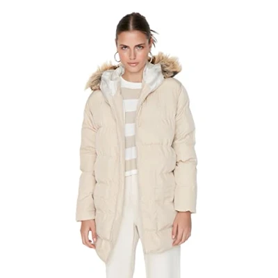 Abbildung von Trendyol Damen Oversize Puffer Plain Webstoff Winterjacke Coat, Beige, XS EU