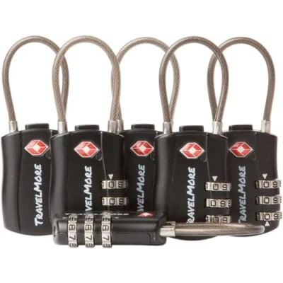 Abbildung von TSA Kofferschlösser Gepäckschlöss mit flexiblem Kabel Schlöss für Flugreisen Schlösser Koffer, Rucksäcke, Gepäck 6er Pack, Schwarz