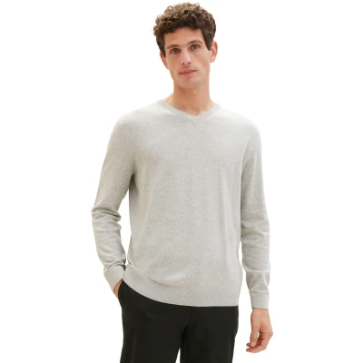 Abbildung von TOM TAILOR V Ausschnitt Pullover, mit kleiner Logo Stickerei