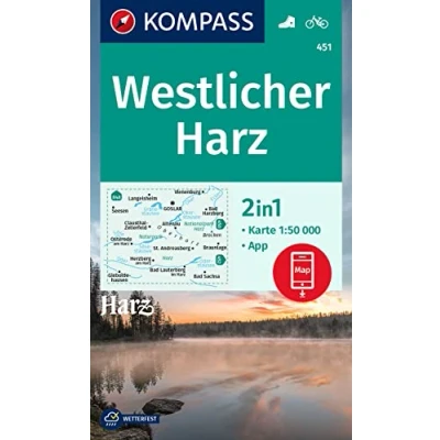 Abbildung von KOMPASS Wanderkarte 451 Westlicher Harz 1:50.000: mit Aktiv Guide und Radwegen.