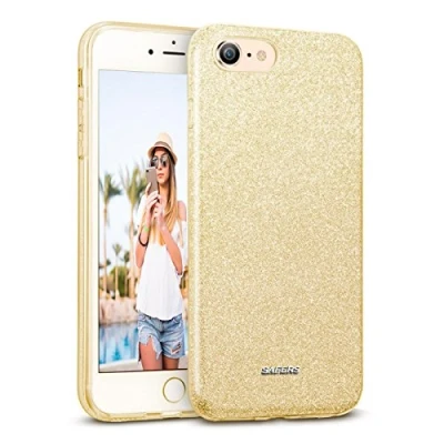 Abbildung von Verco Schutzhülle für iPhone SE 2 3 Case, 7/8 Hülle Glitzer Motiv Handyhülle 2020 2022 Silikon TPU Cover [4,7 Zoll], Gold