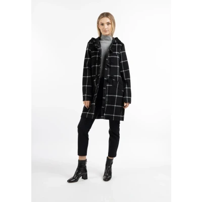 Abbildung von DREIMASTER klassischer Dufflecoat aus Wollmischung für Damen XS / Schwarz weiß kariert 90% Polyester 10% Wolle