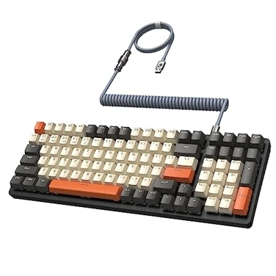 Abbildung von MAMBASANKE K6 Pro 96% 3 Modi Mechanische Gaming Tastatur Hot Swap 4000 mAh 2,4 GHz/Bluetooth 5.0/kabelgebundene mit spiralförmigem USB Kabel Typ C 9 RGB Blauer Schalter Schimmer