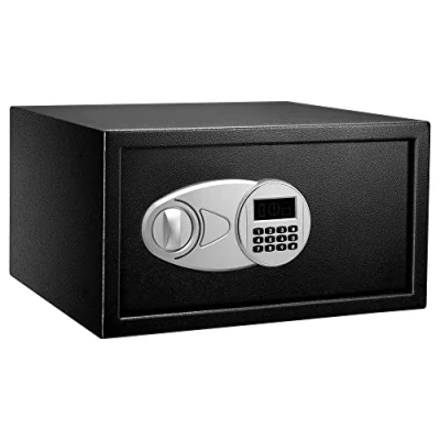 Abbildung von Amazon Basics Tresor aus Stahl, Sicherheit für Zuhause, mit digitaler Tastatursperre Bargeld, Schmuck, Ausweise, Dokumente, 28 l, 43 cm x 37 23 (B T H), Schwarz