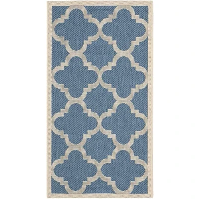 Abbildung von SAFAVIEH Spalier Teppich für Drinnen &amp; Draussen Courtyard Collection, Kurzer Flor, Blau und Beige, 79 X 152 cm