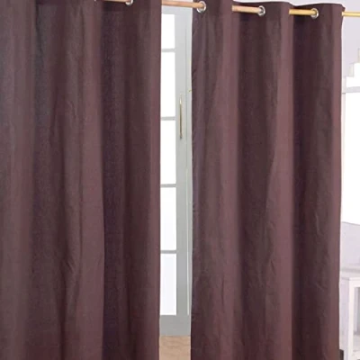 Abbildung von Homescapes 2er Set eifarbige Ösen Gardinen je B117 x L137 cm aus 100% Baumwolle, blickdichte Vorhänge/Dekoschals/Ösenvorhänge für Wohnzimmer oder Küche, braun