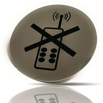Abbildung von Kerafactum Handyverbot Kein Handy No Phone Mobiltelefon Telefon Telefonhinweis Hinweisschild Türschild Telefonieren verboten Rund aus Edelstahl matt glänzend Pictogramm rundes Schild Selbstklebend