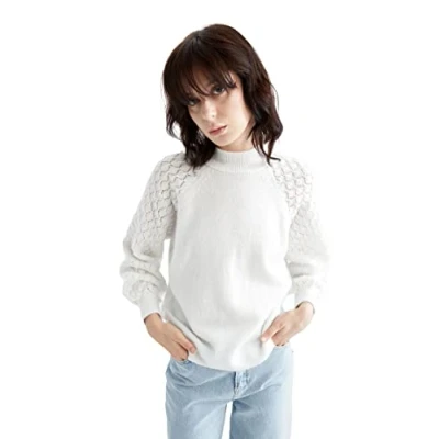 Abbildung von DeFacto Pullover Normal Passform für Damen Rollkragenpullover Pulli Oberteile Ecru,XL