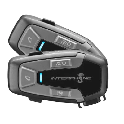 Abbildung von INTERPHONE U Com6R Doppelpack Gegensprechanlage für Motorrad, Bluetooth 5.2, abnehmbar und eingebauter Akku, 15 Stunden, Moto 1 km, kompatibel TFT GPS, wasserdicht, Lautsprecher 32 mm