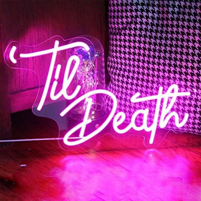 Abbildung von DAKABUKA Til Death Rosa LED Leuchtreklamen Hochzeit Geburtstag Party Wanddekoration Schild Leuchten Lichter für Schlafzimmer Wohnzimmer Jubiläum Verlobung USB 5V 16,9 x 10,2 Zoll