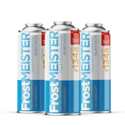 Abbildung von FrostMEISTER 3in1 Auto Klimaanlage Nachfüllset, 3X 400 ml Schnelles &amp; einfaches Kältemittel/Öl/Dichtmittel System (R134a 19952016)