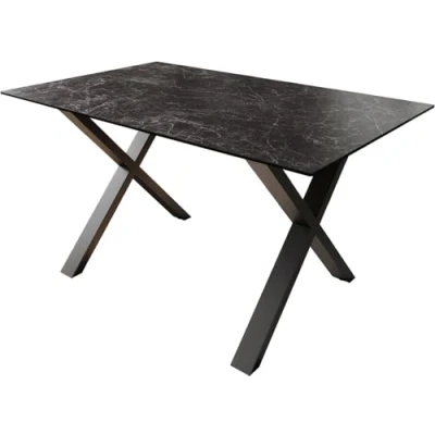 Abbildung von Esstisch Edge 140x90 Keramik Laminam®Nero Greco Anthrazit X Gestell Metall Schwarz