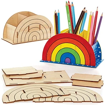 Abbildung von Baker Ross FC775 Regenbogen Holz Stifte Topf Bastelset 2er Pack, Stiftebox aus für Kinder zum Bemalen, Ausstellen und Schreibtisch Organisieren, Mittel