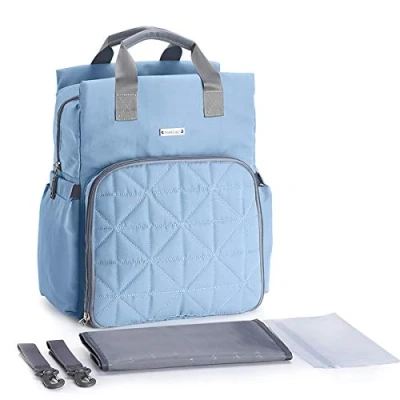 Abbildung von SONARIN Wasserdicht Multifunktions Baby Wickelrucksack Wickeltasche mit Wickelunterlage,Kinderwagen Riemen,Laptop stoßsichere Tasche,Flasche Isolierte Taschen,Große Kapazität,Waschmaschinenfest(Blau)