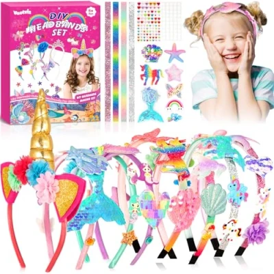 Abbildung von Vautvis Haarreif Selber Machen, 63 Stück Bastelset Haarschmuck Mädchen, Einhorn Basteln, DIY Geschenke Für Mädchen Bastelset, Einschulung