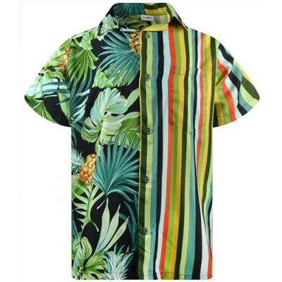 Abbildung von King Kameha Funky Hawaiihemd, Herren, Kurzarm, Stripes Mix, Pineapple Leaves Links, XXL