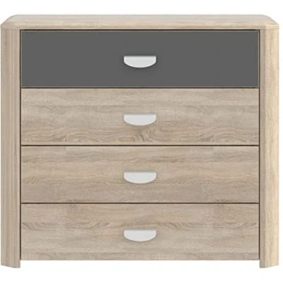 Abbildung von FORTE Yoop moderne Kommode mit 4 Schubladen , Holzwerkstoff, Sonoma Eiche Dekor Grau matt, B x H T: 93,5 82,4 41,3 cm