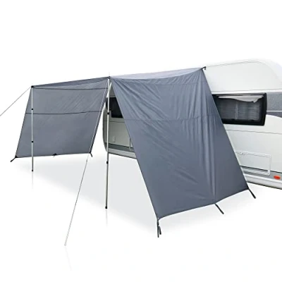 Abbildung von your GEAR Caravan Tarp Teramo 3 Größen 250, 300, 400 cm Breite, Tiefe 240 UPF 50+ Sonnendach für Wohnwagen Wohnmobil 5000 mm Sonnensegel Seitenwände Aufstellstangen 250x240
