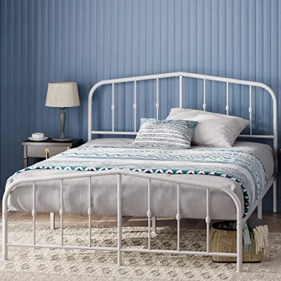 Abbildung von Zinus Heidi Bett 100x200 cm Höhe 31cm mit Stauraum unter dem Metall Plattform Bettgestell Kopfteil und Fußteil Weiß