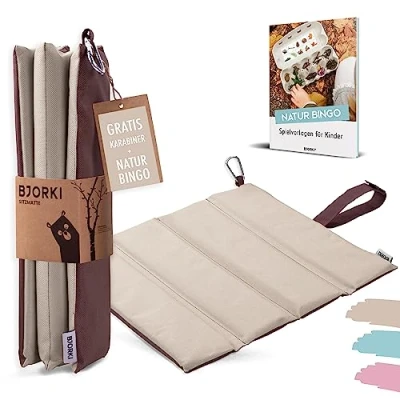Abbildung von BJORKI® Sitzkissen Kinder Faltbares Outdoor mit optimalem Kälte und Nässeschutz Robuste Sitzunterlage Die Thermo Sitzmatte für Wandern, Stadion unterwegs (Pastell Beige)