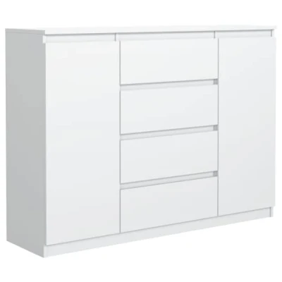 Abbildung von meble masztalerz Kommode Weiss mit 4 Schubladen und 2 Türen 120 cm, Sideboard Wohnzimmer, Schlafzimmer H: 101,5 B: 120,4 T: 39 Schubladen, Schubladenschrank
