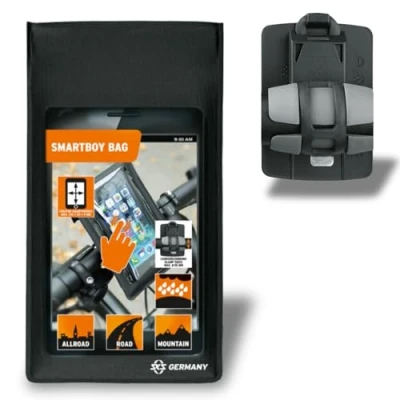 Abbildung von SKS GERMANY SMARTBOY Handyhalter mit wasserabweisender Tasche (werkzeuglose Montage, für Fahrradlenker oder Kinderwagen, Bedienung über Folie möglich), schwarz