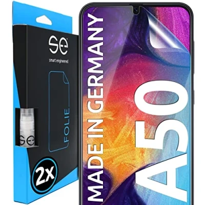 Abbildung von s.e Schutzfolie für Samsung Galaxy A50, 2 Stück, Full Screen, Positionierhilfe, A50 Schutzfolie, transparente Displayfolie, funktionierende Alternative zu Schutzglas, Schutzglasfolie