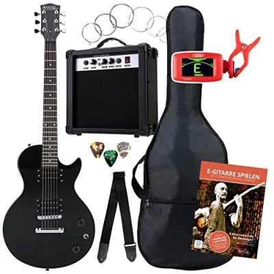 Abbildung von Rocktile Single Cut Pack Komplettset Power E Gitarre Schwarz (Verstärker, Stimmgerät, Tasche, Kabel, Gurt, Plecs, Ersatzsaiten und Schule mit CD/DVD)