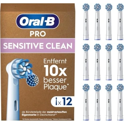 Abbildung von Oral B Pro Sensitive Clean Aufsteckbürsten für elektrische Zahnbürste, X förmige Borsten, briefkastenfähige Verpackung, 12 Stück