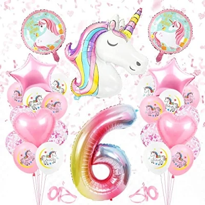 Abbildung von Einhorn 6 Geburtstag Deko, Geburtstagsdeko 6. Mädchen, Folienballon Jahr Luftballons Rosa, Themen Ballons für Jahre Mädchen Party