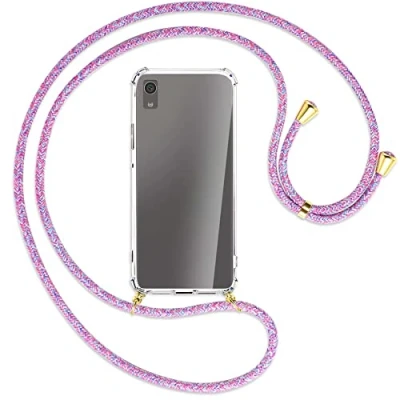 Abbildung von mtb more energy® Handykette kompatibel mit Sony Xperia XA1 (G3121, G3123 / 5.0&#039;&#039;) Schwarz + Gold gestreift/Gold Smartphone Hülle zum Umhängen Anti Shock Strong TPU Case