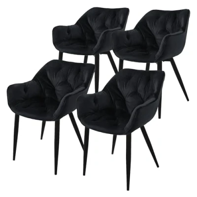 Abbildung von ML DESIGN Stuhl Esszimmerstuhl mit Rückenlehnen und Armlehnen aus Samt Metallbeine (Komplett Set, 4 St), Ergonomischer Sessel Schwarz Wohnzimmerstuhl Polsterstuhl